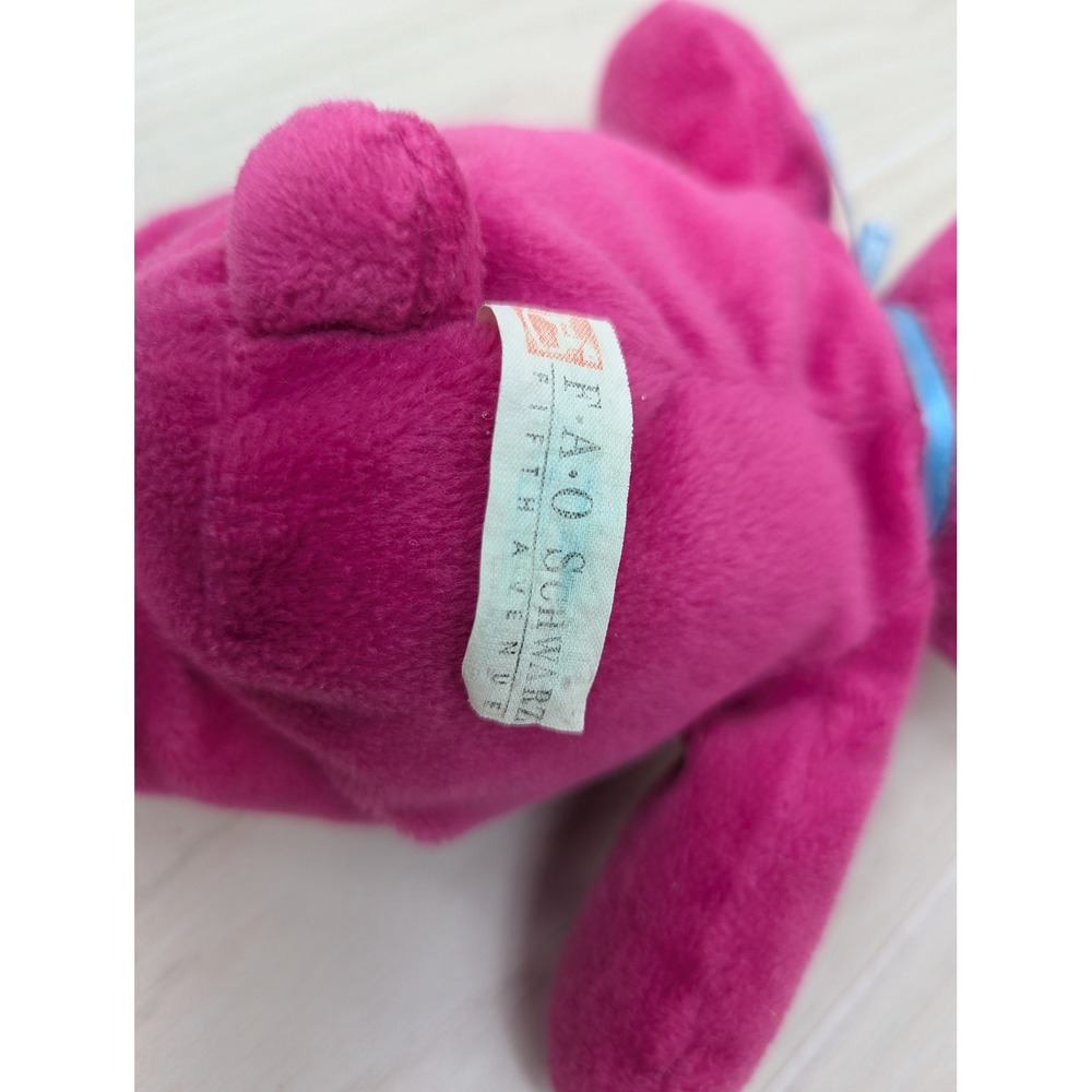 FAO Schwarz Plush Teddy Bear Pink Flowers Embroidered Blue Ribbon Bow - Picture 5 of 7
